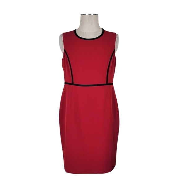 Kasper Dress Size 10P Red Black Trim Sleeveless Kick Pleat Back Zipper Lined - Picture 2 of 10